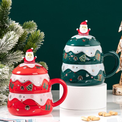 Ceramic Christmas Tree Mug Set with Lid and Spoon - Festive Household Coffee Cup Gift Ceramic Christmas Tree Mug Set with Lid and Spoon - Festive Household Coffee Cup Gift