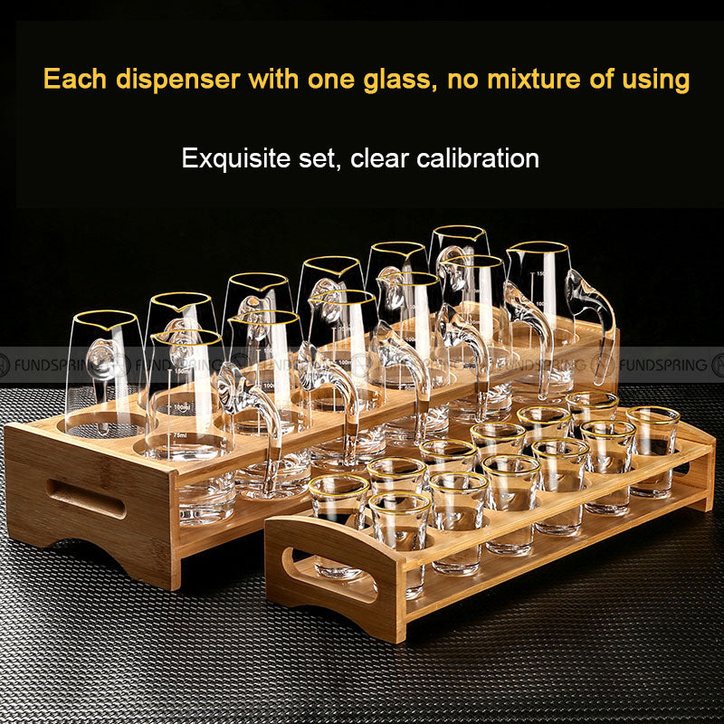 White Spirit Glass and Dispenser Set Crystal Baijiu Glass Set With 3-Layer Rack White Spirit Glass and Dispenser Set Crystal Baijiu Glass Set With 3-Layer Rack