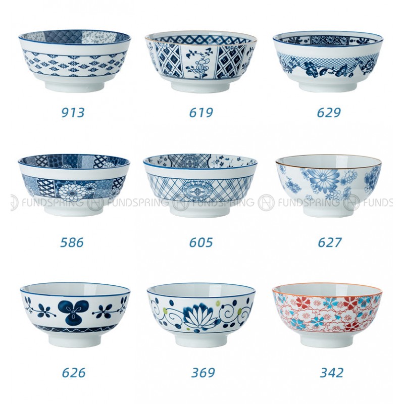 Blue and White Ceramic Bowl Under Glazed Japan Style 6" Bowl Set of 4 Blue and White Ceramic Bowl Under Glazed Japan Style 6" Bowl Set of 4