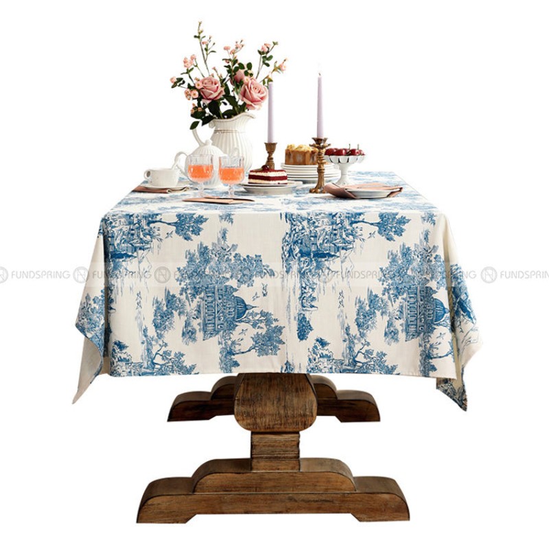 Lucerne Tablecloth Blue and Off-white Light Luxury Dining Table Mat Spun Line Table Cover Lucerne Tablecloth Blue and Off-white Light Luxury Dining Table Mat Spun Line Table Cover