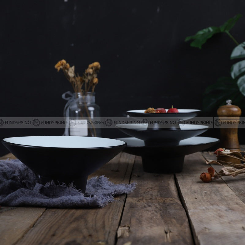 Japanese Ceramic Serving Plate High-foot Plate Matte Black Platter Japanese Ceramic Serving Plate High-foot Plate Matte Black Platter