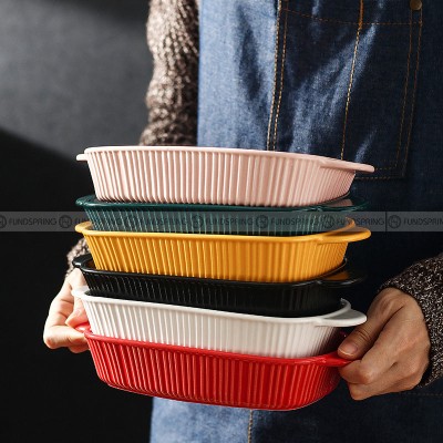 Ceramic Binaural Baking Platter Macaron Microwave Oven Baking Bowl Ceramic Binaural Baking Platter Macaron Microwave Oven Baking Bowl