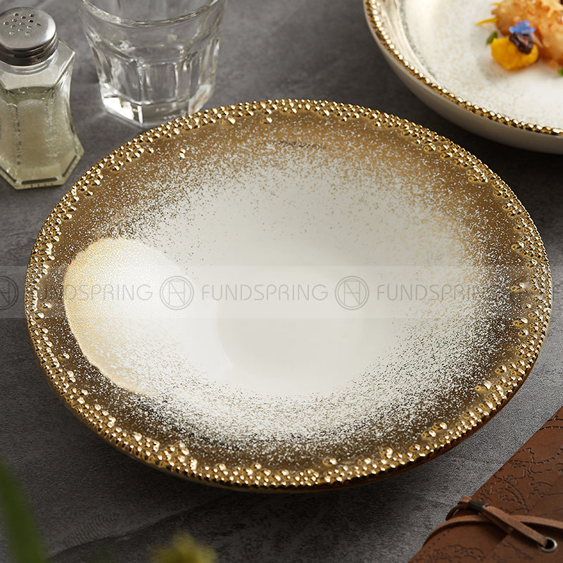 Fafartc Gypsophila Series Dinnerware Ceramic Dining Plate Flat Plate Gold-white Shallow Bowl Fafartc Gypsophila Series Dinnerware Ceramic Dining Plate Flat Plate Gold-white Shallow Bowl