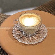 Crystal Glass Embossed Sun Flower Coffee Mug Cup and Saucer Set Crystal Glass Embossed Sun Flower Coffee Mug Cup and Saucer Set