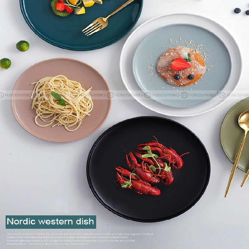 Nordic Ceramic Flat Plate Fruit Salad Plate Matte Shallow Plate Nordic Ceramic Flat Plate Fruit Salad Plate Matte Shallow Plate