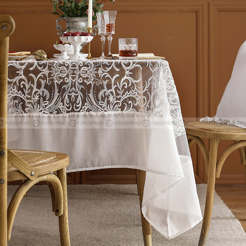 Yiya Tablecloth Simple White Lace Table Cloth Hollow Table Cover Yiya Tablecloth Simple White Lace Table Cloth Hollow Table Cover