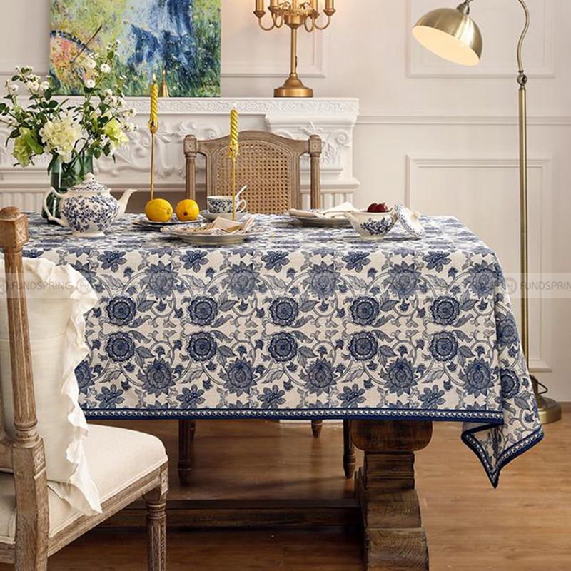 Blue Tangyun Grass Tablecloth Spun Line Desk Cover Vintage Table Cloth Blue Tangyun Grass Tablecloth Spun Line Desk Cover Vintage Table Cloth