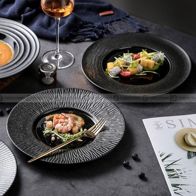 Nordic Simple Black Tableware Ceramic Shallow Plate Porcelain Plate Nordic Simple Black Tableware Ceramic Shallow Plate Porcelain Plate