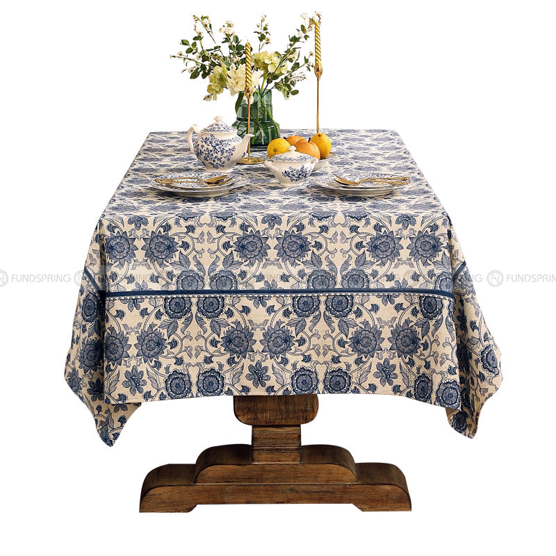 Blue Tangyun Grass Tablecloth Spun Line Desk Cover Vintage Table Cloth Blue Tangyun Grass Tablecloth Spun Line Desk Cover Vintage Table Cloth
