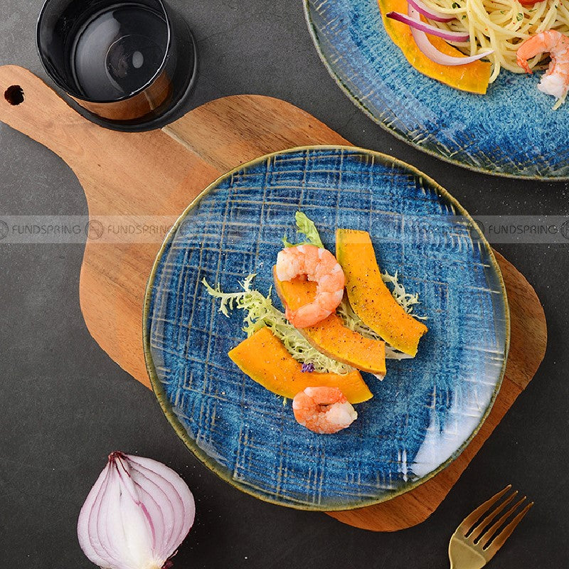 Denim Blue Dinner Plate Kiln Changed Ceramic Dinnerware Set of 4 Denim Blue Dinner Plate Kiln Changed Ceramic Dinnerware Set of 4
