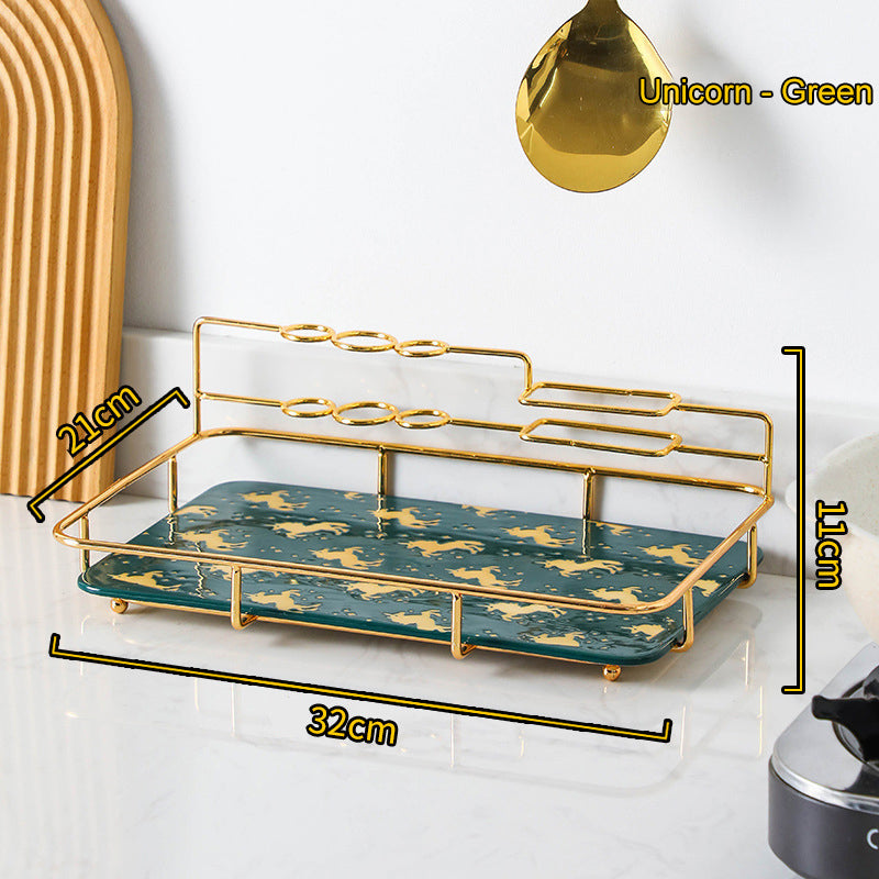 Single Shelf Bathroom Toiletries and Cosmetics Storage Rack with Ceramic Tray Single Shelf Bathroom Toiletries and Cosmetics Storage Rack with Ceramic Tray
