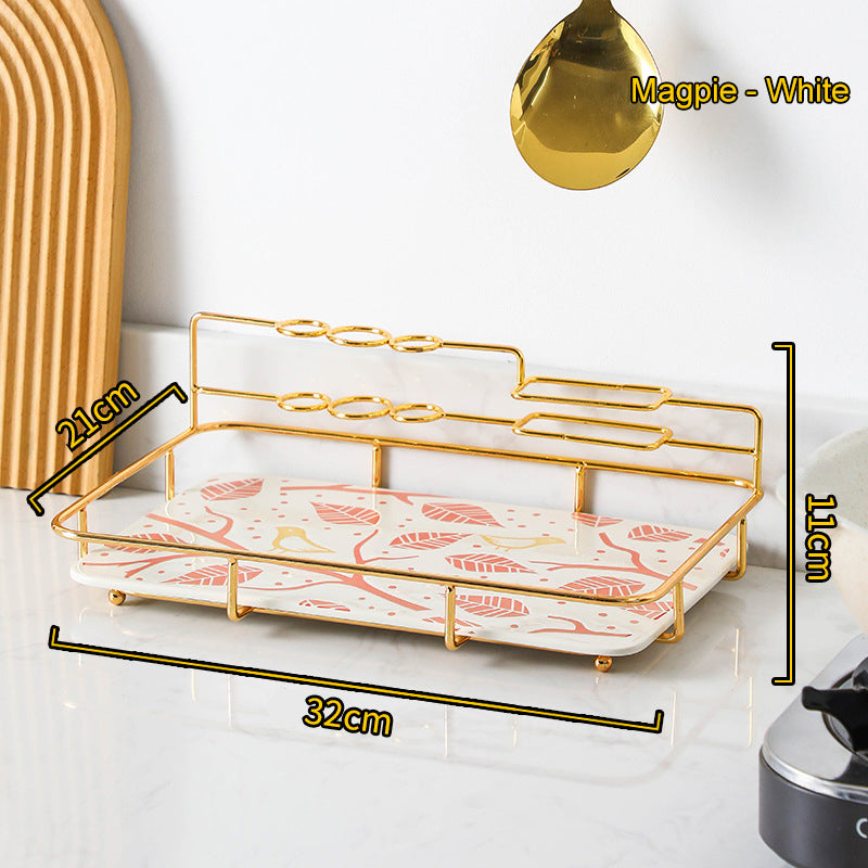 Single Shelf Bathroom Toiletries and Cosmetics Storage Rack with Ceramic Tray Single Shelf Bathroom Toiletries and Cosmetics Storage Rack with Ceramic Tray