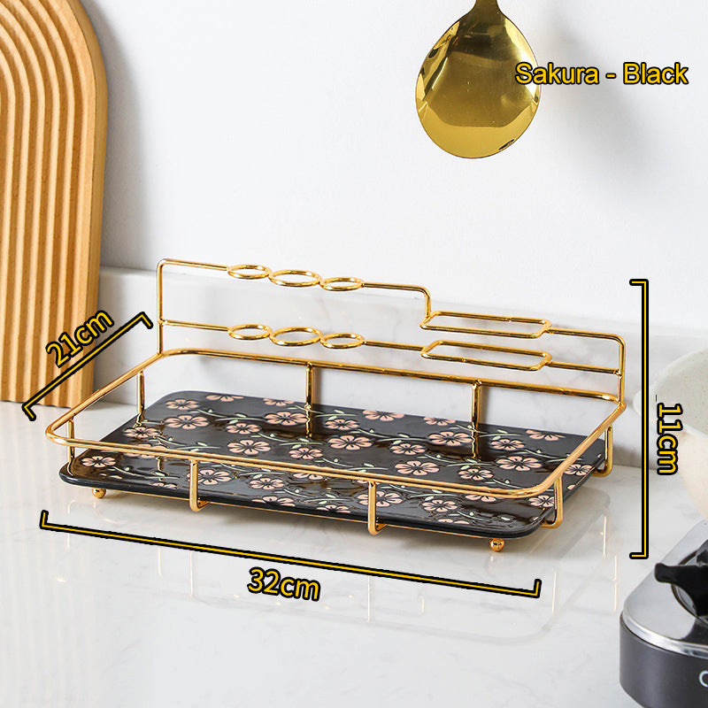 Single Shelf Bathroom Toiletries and Cosmetics Storage Rack with Ceramic Tray Single Shelf Bathroom Toiletries and Cosmetics Storage Rack with Ceramic Tray