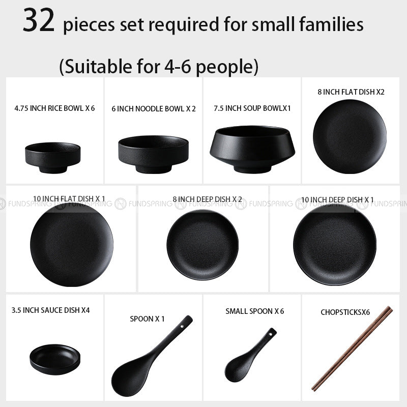 Frosted Tableware Set Black Ceramic Dinnerware Combination Frosted Tableware Set Black Ceramic Dinnerware Combination