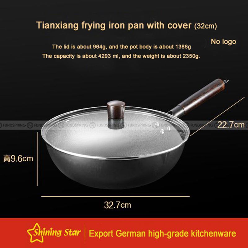 Thickened Uncoated Nonstick Flat-bottomed Iron Pot Cooked Iron Wok Thickened Uncoated Nonstick Flat-bottomed Iron Pot Cooked Iron Wok