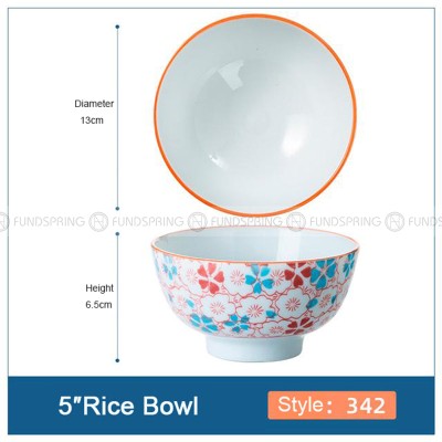 Blue and White Ceramic Bowl Under Glazed Bowl Japan Style 5" Set of 4