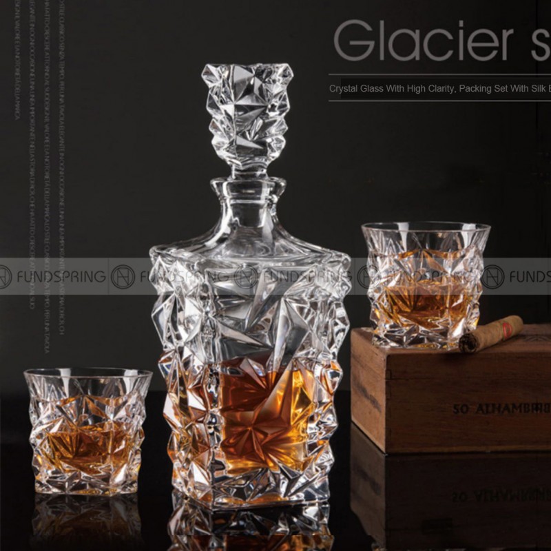 Glacier Whisky Glass Cup With Bottle Large Whisky Drinkware Set 7 Pcs