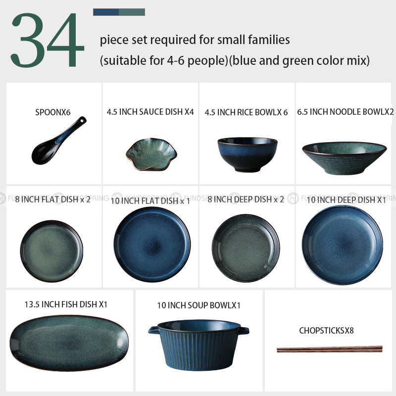 Kiln Change Ceramic Tableware Classical Blue/Green Dinnerware Set Kiln Change Ceramic Tableware Classical Blue/Green Dinnerware Set