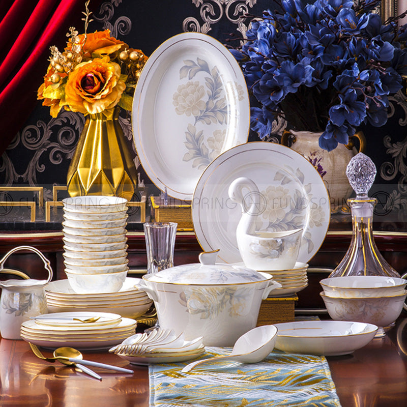Bone China Dinnerware Set With Plates Bowls Golden Rim Tableware Bone China Dinnerware Set With Plates Bowls Golden Rim Tableware
