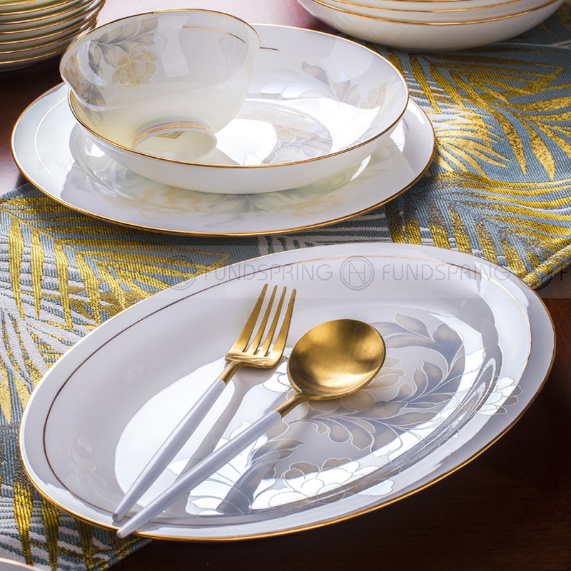 Bone China Dinnerware Set With Plates Bowls Golden Rim Tableware Bone China Dinnerware Set With Plates Bowls Golden Rim Tableware