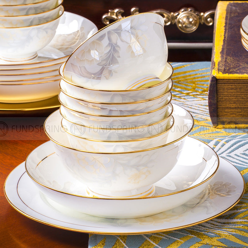 Bone China Dinnerware Set With Plates Bowls Golden Rim Tableware Bone China Dinnerware Set With Plates Bowls Golden Rim Tableware