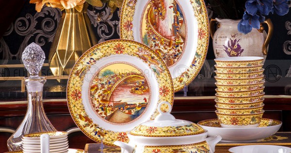 Bone China Dinnerware Set Chinese Arts Porcelain Tableware 50 Pcs