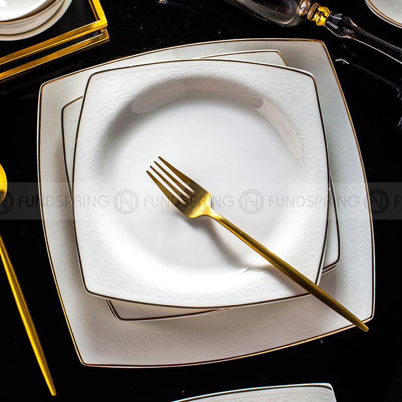 Bone China Dinnerware Set Plates/Bowls/Pot With Golden Gilded 50 Pcs Bone China Dinnerware Set Plates/Bowls/Pot With Golden Gilded 50 Pcs