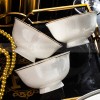 Bone China Dinnerware Set Plates/Bowls/Pot With Golden Gilded 50 Pcs