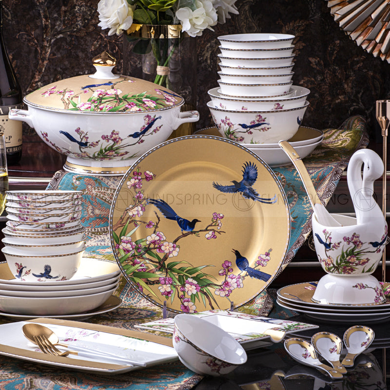 Bone China Tableware Plate Bowl Dinnerware Set With Gift Brocade Box Bone China Tableware Plate Bowl Dinnerware Set With Gift Brocade Box