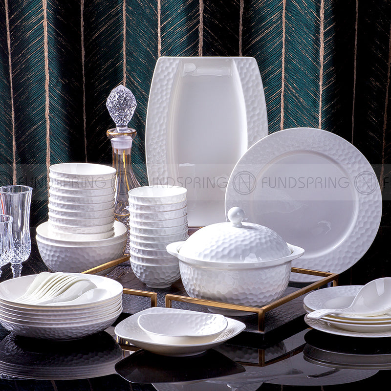 Simplism Bone China Cube Dinnerware Set Pure White Ceramic Utensils