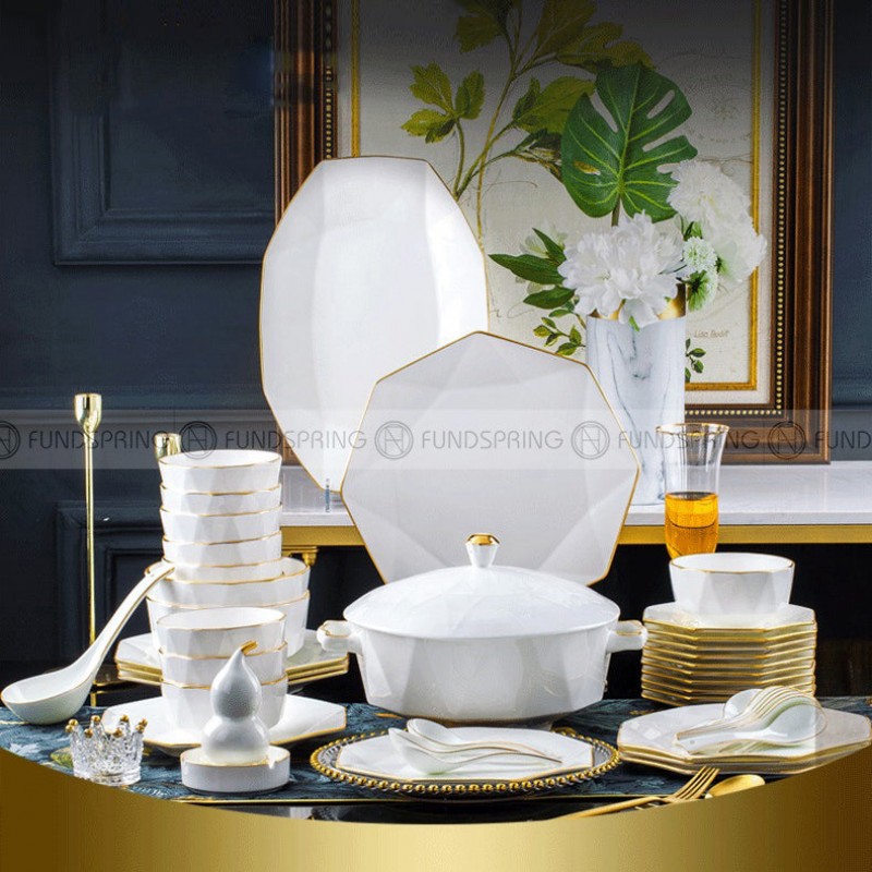 Nordic Gold Rim Bone China Dinnerware Set White Concise Tableware 30 Pcs Nordic Gold Rim Bone China Dinnerware Set White Concise Tableware 30 Pcs