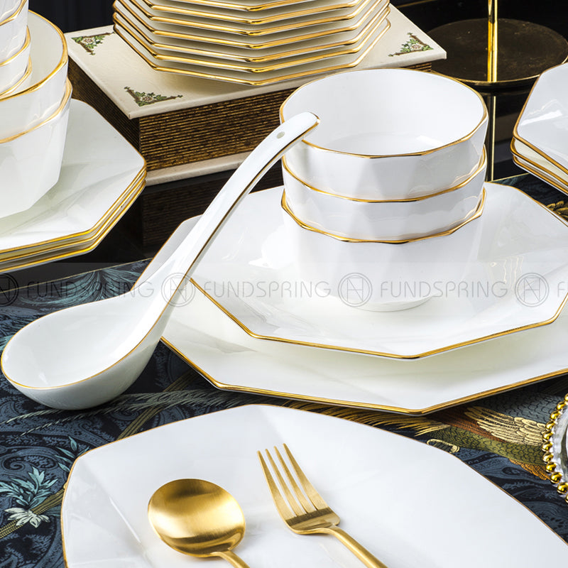 Nordic Gold Rim Bone China Dinnerware Set White Concise Tableware 30 Pcs Nordic Gold Rim Bone China Dinnerware Set White Concise Tableware 30 Pcs