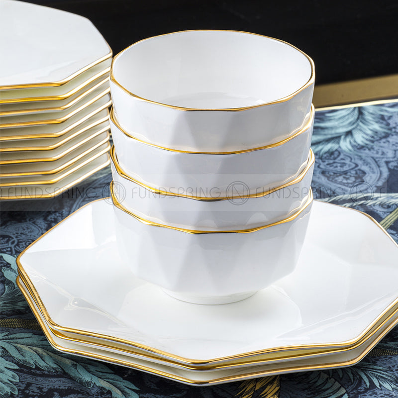 Nordic Gold Rim Bone China Dinnerware Set White Concise Tableware 30 Pcs Nordic Gold Rim Bone China Dinnerware Set White Concise Tableware 30 Pcs