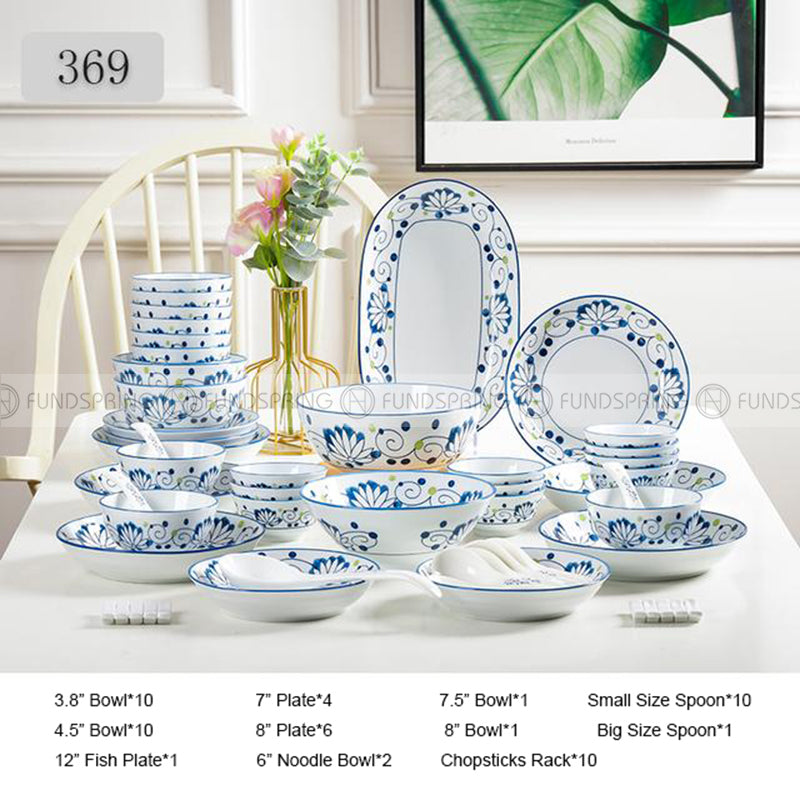 Japanese Ceramic Dinner Set Blue and White Dinnerware Set 46-Piece Japanese Ceramic Dinner Set Blue and White Dinnerware Set 46-Piece