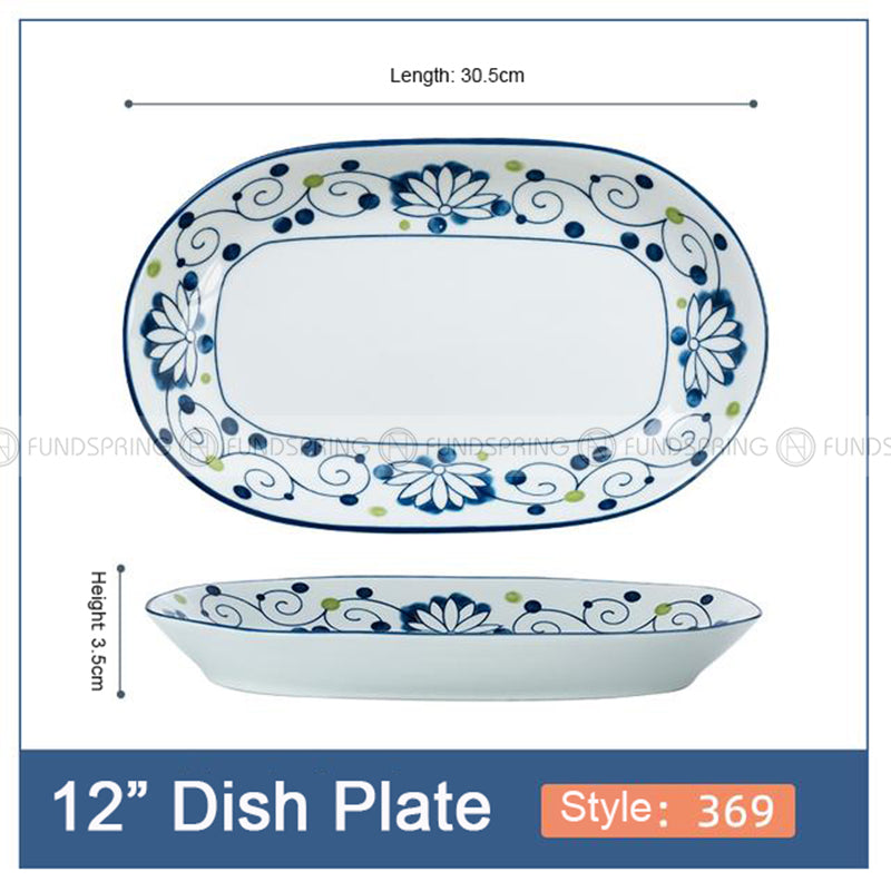 Japanese Blue and White Under-glazed Ceramic Oval Platter 12" Set of 2 Japanese Blue and White Under-glazed Ceramic Oval Platter 12" Set of 2