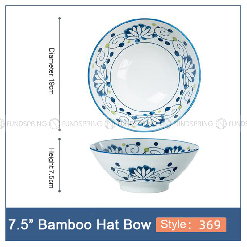 Blue and White Under Glazed Ceramic Bowl Japan Style 7.5" Set of 4 Blue and White Under Glazed Ceramic Bowl Japan Style 7.5" Set of 4