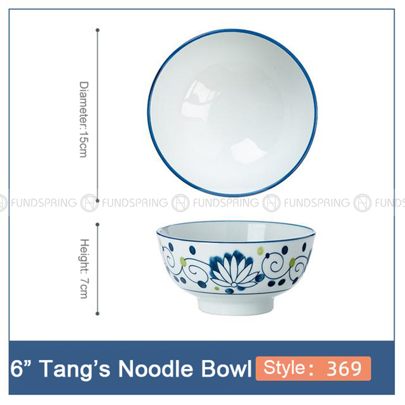 Blue and White Ceramic Bowl Under Glazed Japan Style 6" Bowl Set of 4 Blue and White Ceramic Bowl Under Glazed Japan Style 6" Bowl Set of 4