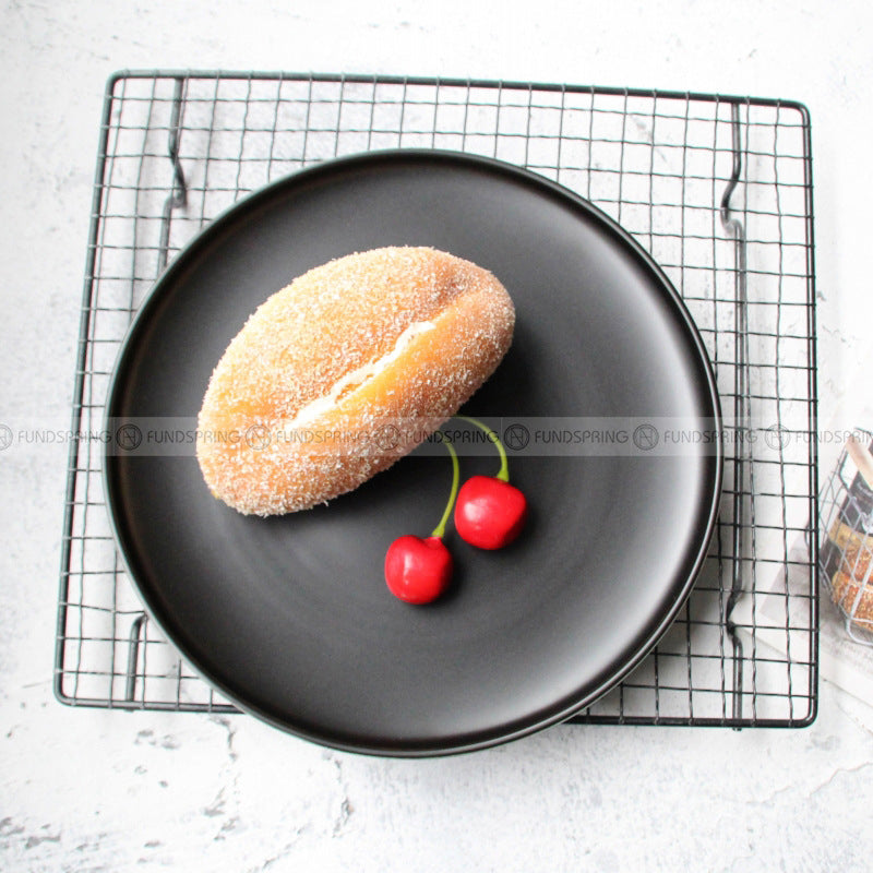 Ceramic Shallow Dish Round Frosted Matte Black And White Salad Plate 8" Ceramic Shallow Dish Round Frosted Matte Black And White Salad Plate 8"