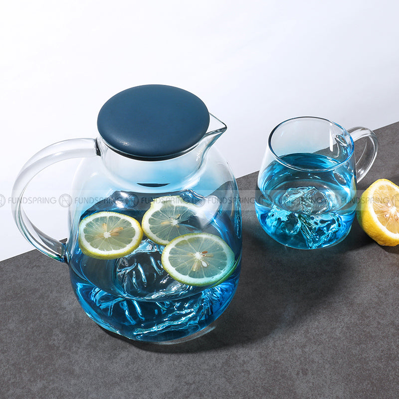 Gradient Blue Glass Kettle and Cup Set High Temperature Resistant Pitcher with Mugs Gradient Blue Glass Kettle and Cup Set High Temperature Resistant Pitcher with Mugs
