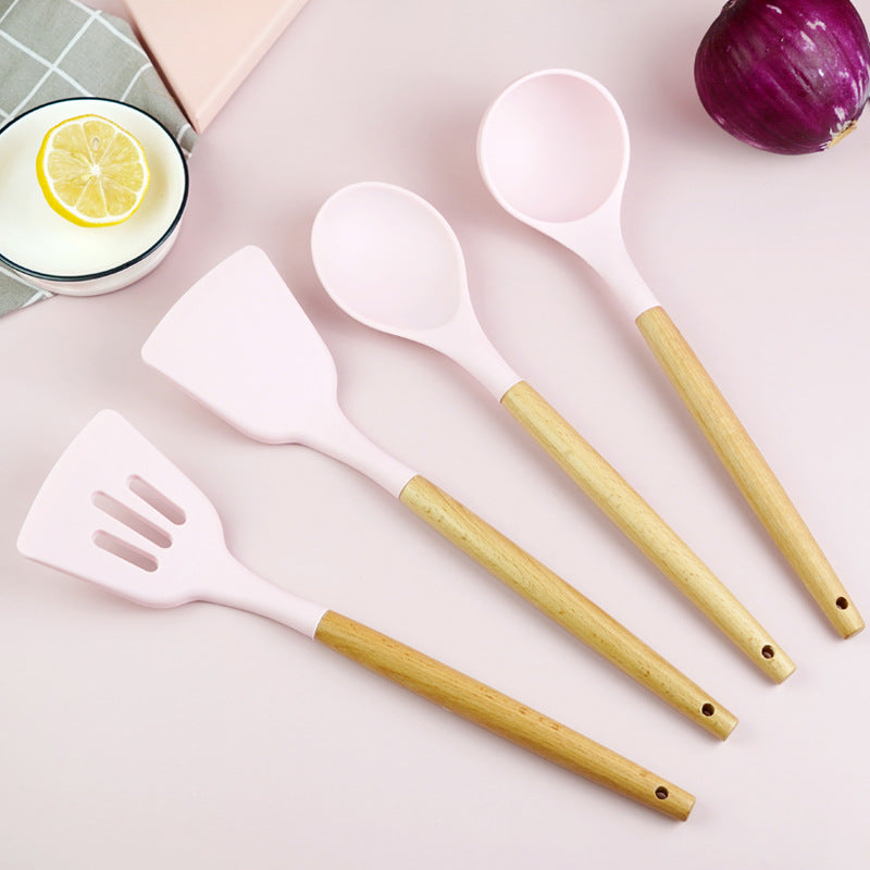 Sophisticated Silicone Kitchenware Set with Wooden Handles for Culinary Excellence Sophisticated Silicone Kitchenware Set with Wooden Handles for Culinary Excellence