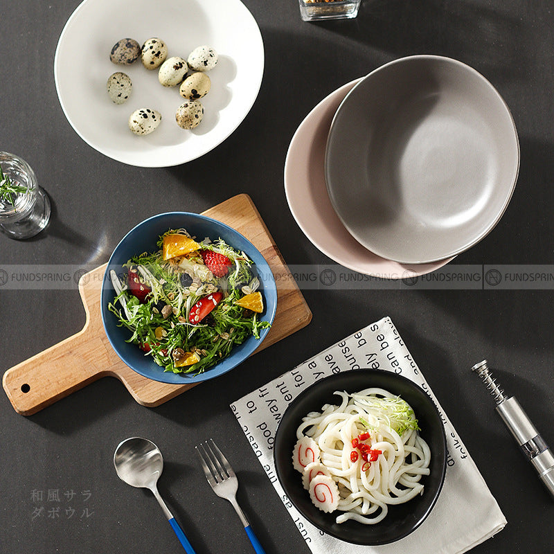 Japanese Ceramic Tableware Irregular Matte Ramen Bowl Deep Salad Plate