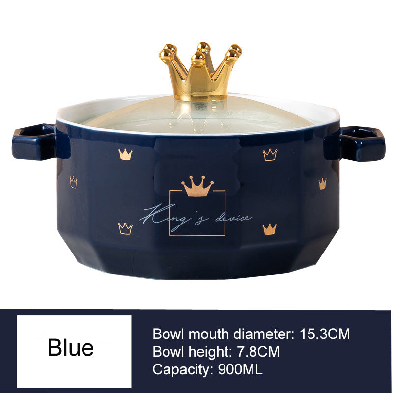 Double-Handled Soup Bowl with Lid: Stylish Ceramic Tableware for Individual Use Double-Handled Soup Bowl with Lid: Stylish Ceramic Tableware for Individual Use