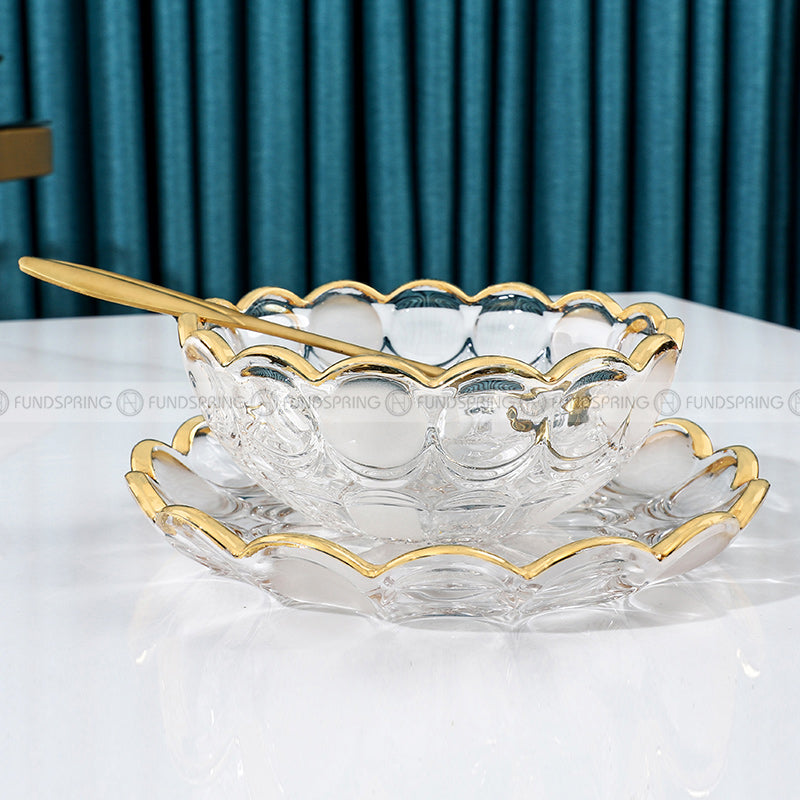Nordic Minimalist Golden-Rim Glass Fruit Bowl and Salad Plate Set Nordic Minimalist Golden-Rim Glass Fruit Bowl and Salad Plate Set