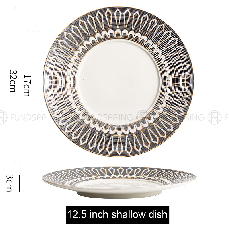 Nordic White-grey-gold Dinner Plate Weiss Series Ceramic Electroplating Shallow Plate Nordic White-grey-gold Dinner Plate Weiss Series Ceramic Electroplating Shallow Plate