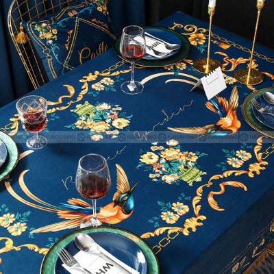 Rococo Tablecloth Blue Table Cover Retro Style Velvet Table Cloth Rococo Tablecloth Blue Table Cover Retro Style Velvet Table Cloth