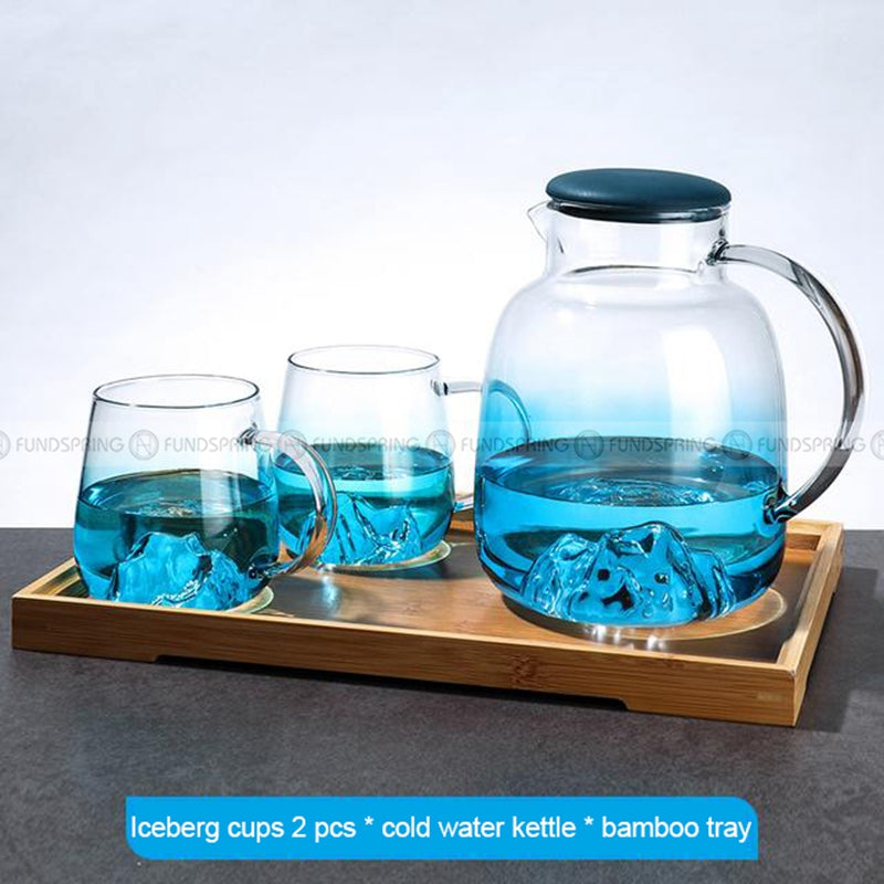 Gradient Blue Glass Kettle and Cup Set High Temperature Resistant Pitcher with Mugs Gradient Blue Glass Kettle and Cup Set High Temperature Resistant Pitcher with Mugs