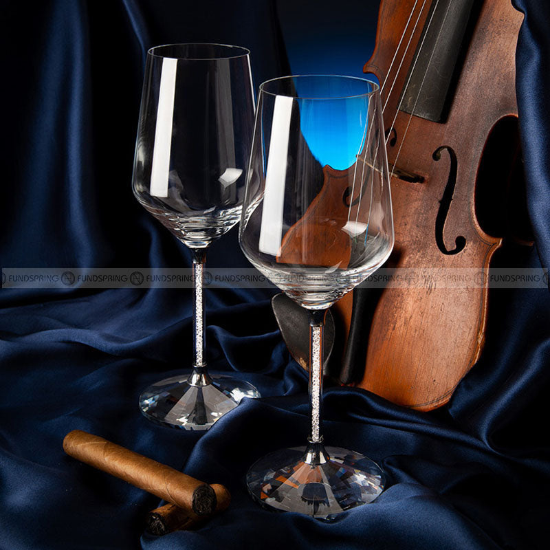 Diamond Crystal Goblet Red Wine Glass Set of 2 With Portable Suitcase Diamond Crystal Goblet Red Wine Glass Set of 2 With Portable Suitcase