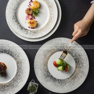 Designer Dinnerware Collection Weiss Series Ceramic White/Sliver Plate Designer Dinnerware Collection Weiss Series Ceramic White/Sliver Plate