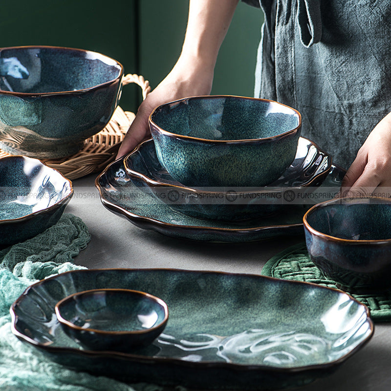 Kiln Under glazed Ceramic Tableware Creative Lotus Leaf Tableware Set Kiln Under glazed Ceramic Tableware Creative Lotus Leaf Tableware Set