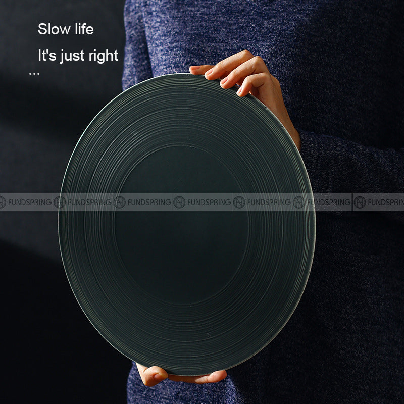 Minimalist Solid Color Plate Ceramic Brushed Round Flat Plates 12" Minimalist Solid Color Plate Ceramic Brushed Round Flat Plates 12"